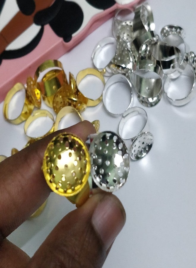 Excellentcrafts قواعد خواتم معدنية قابلة للتعديل من إكسيلنت كرافتس لصنع المجوهرات - عبوة من 10 قطع (5 ذهبية + 5 فضية) - تشكيلة متنوعة من قطع الخواتم بتصاميم جالي للراتنج، مشاريع الحرف اليدوية - Image 5